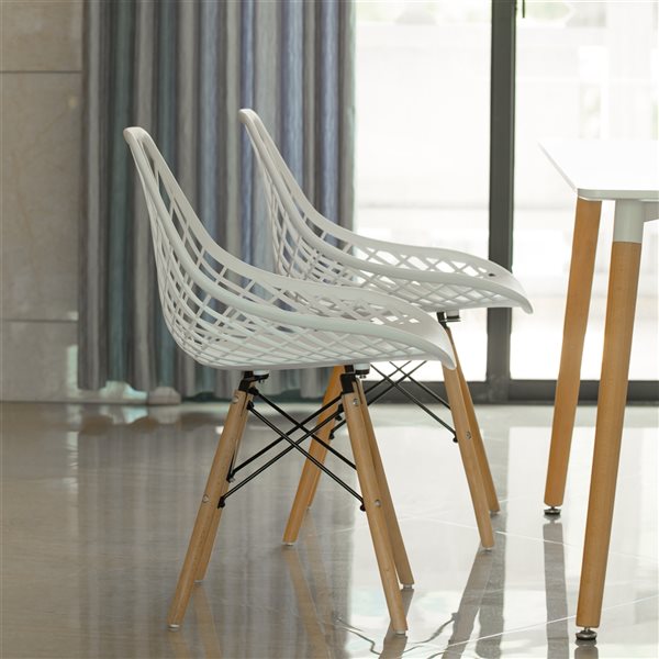 Fabulaxe White Contemporary Side Chair with Wood Frame
