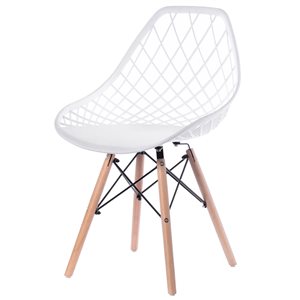 Fabulaxe White Contemporary Side Chair with Wood Frame