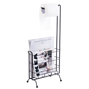 Basicwise Black Freestanding Single Post Toilet Paper Holder with Magazine Rack