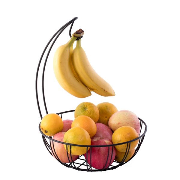 Bol à fruits en métal noir par Basicwise avec support à bananes