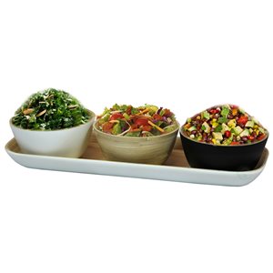 Basicwise 13-in x 5-in White Rectangular Bamboo Serving Tray with Bowls