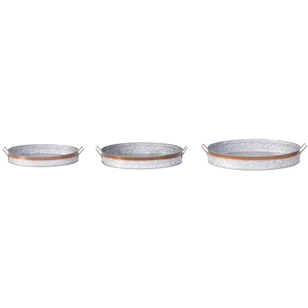 Vintiquewise 23-in x 17.5-in Oval Galvanized Metal Serving Trays with Handles - Set of 3