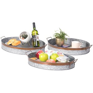 Vintiquewise 23-in x 17.5-in Oval Galvanized Metal Serving Trays with Handles - Set of 3