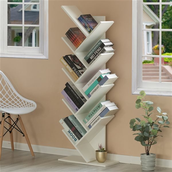Basicwise White Wood 9-Shelf Bookcase