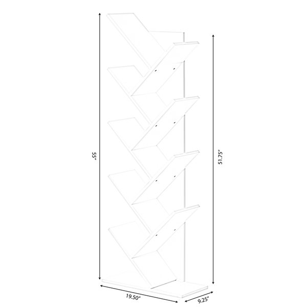 Basicwise White Wood 9-Shelf Bookcase