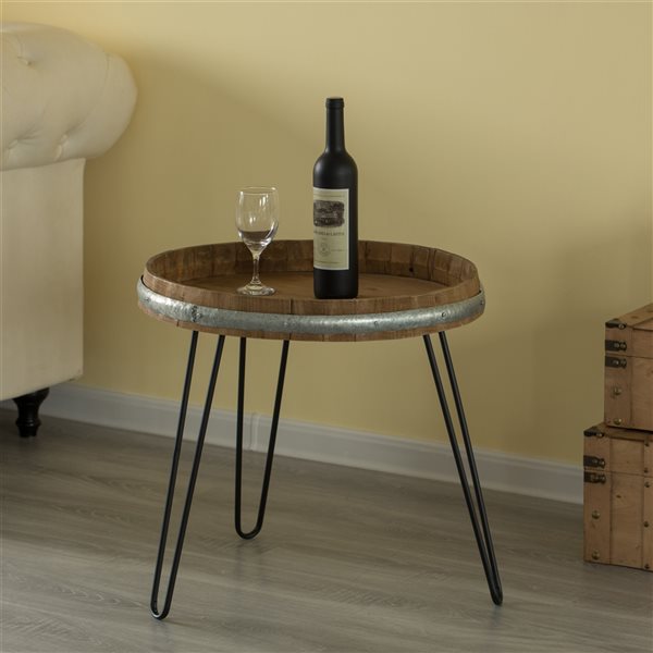 Vintiquewise Brown Wood Round End Table