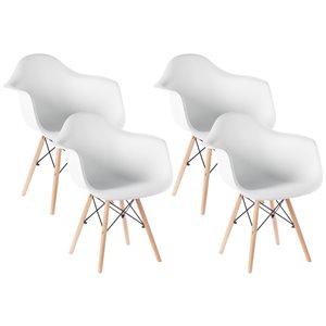 Fabulaxe White Contemporary Dining Arm Chair with Wood Frame - Set of 4