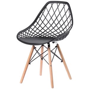 Fabulaxe Black Contemporary Side Chair with Wood Frame