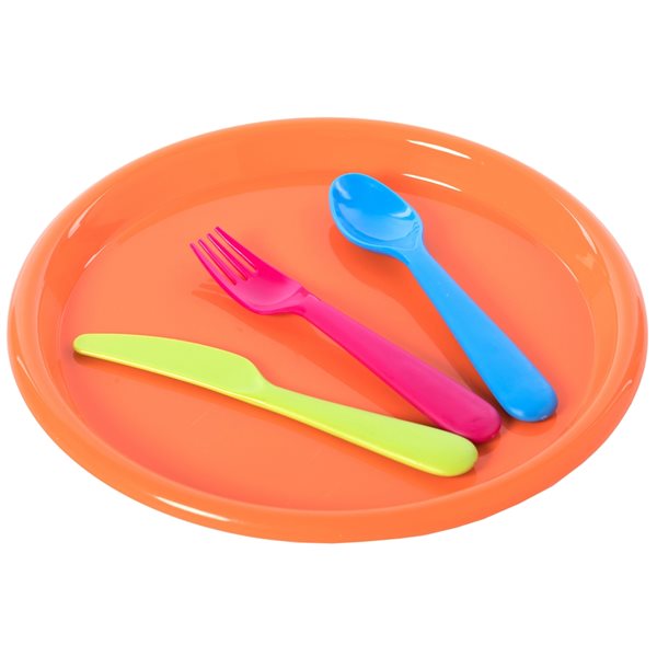 Ensemble de vaisselle pour enfants multicolore Basicwise en plastique, 4 pièces