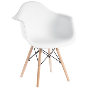 Fabulaxe White Contemporary Dining Arm Chair with Wood Frame