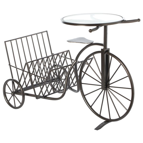 Vintiquewise Brown Metal Bicycle Side Table with Magazine Rack