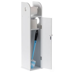 Basicwise White Freestanding Single Post Toilet Paper Holder with Storage Cabinet