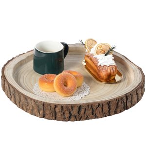 Vintiquewise 16-in x 16-in Brown Round Wooden Log Serving Tray