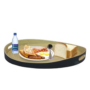 Basicwise 15.75-in x 15.75-in Black Round Bamboo Serving Tray