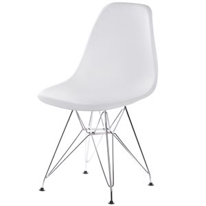 Fabulaxe White Contemporary Side Chair with Metal Frame