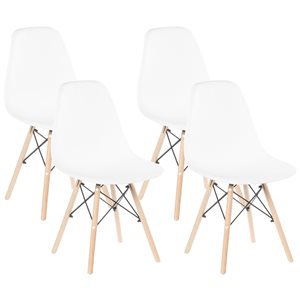 Fabulaxe White Contemporary Plastic Side Chair with Wood Frame - Set of 4