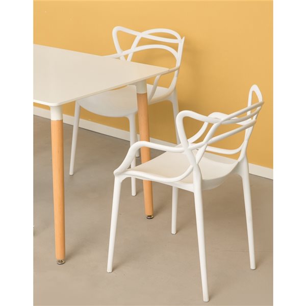 Fabulaxe White Contemporary Dining Arm Chair with Plastic Frame