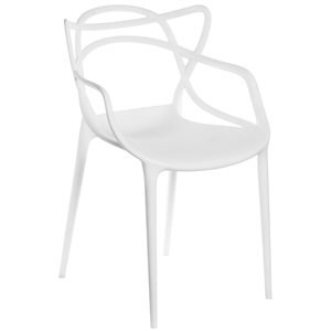 Fabulaxe White Contemporary Dining Arm Chair with Plastic Frame