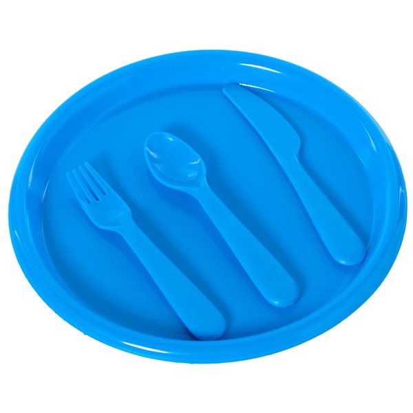 Ensemble de vaisselle pour enfants Basicwise en plastique bleu, 4 pièces