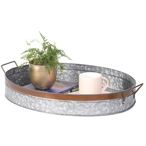 Vintiquewise 20-in x 15-in Grey Oval Galvanized Metal Serving Tray with Handles
