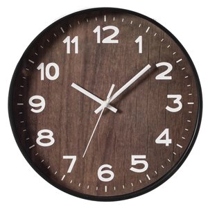 Horloge murale analogique ronde par Quickway Imports de 12 po, brun