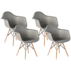 Fabulaxe Grey Contemporary Dining Arm Chair with Wood Frame - Set of 4