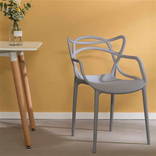 Fabulaxe Grey Contemporary Dining Arm Chair with Plastic Frame - Set of 4