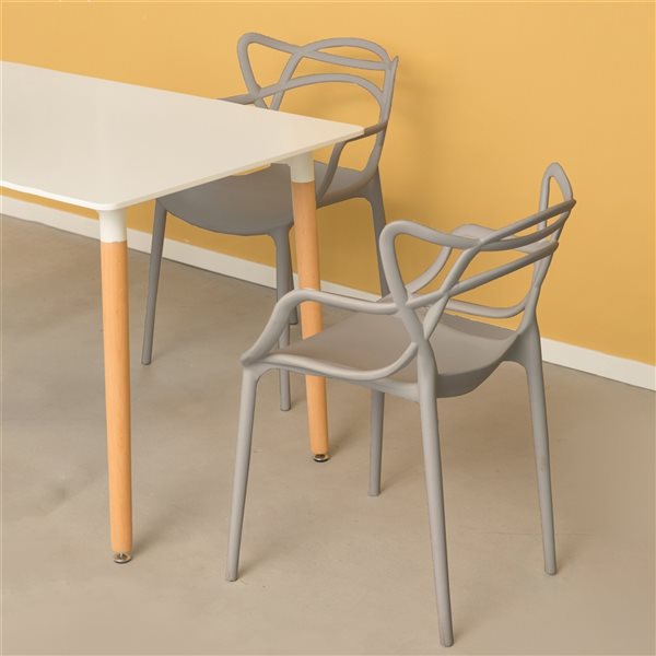 Fabulaxe Grey Contemporary Dining Arm Chair with Plastic Frame - Set of 4