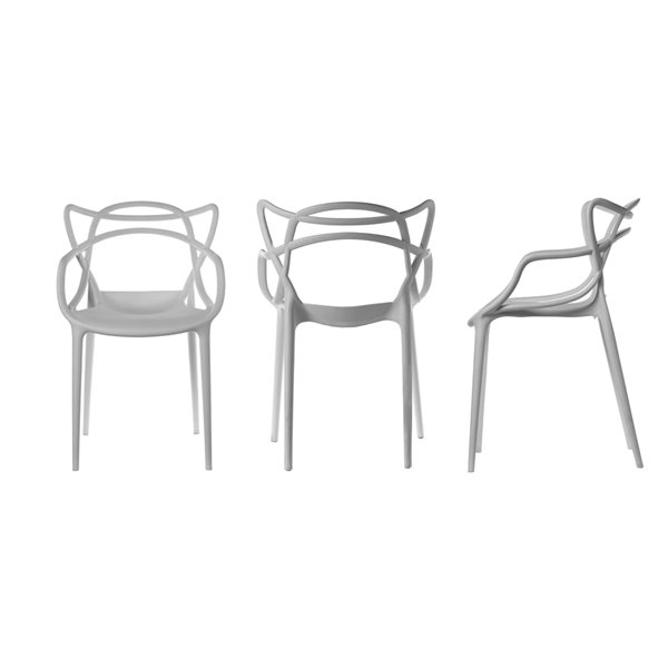 Fabulaxe Grey Contemporary Dining Arm Chair with Plastic Frame - Set of 4