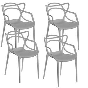 Fabulaxe Grey Contemporary Dining Arm Chair with Plastic Frame - Set of 4