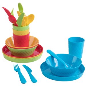 Ensemble de vaisselle pour enfants multicolore Basicwise en plastique, 24 pièces