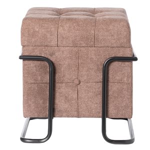 Fabulaxe Modern Brown Polyester Square Integrated Storage Ottoman