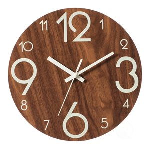 Quickway Imports Brown Analog Round Glow-In-The-Dark Wall Standard Clock
