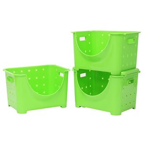 Basicwise 10-in W x 9-in H x 11-in D Green Plastic Bins - 3-Pack