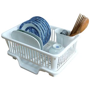 Basicwise Plastic Dish Rack with Utensil Cup