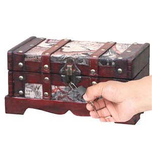 Vintiquewise 9-in Antique Brown Wood Storage Trunk with Padlock
