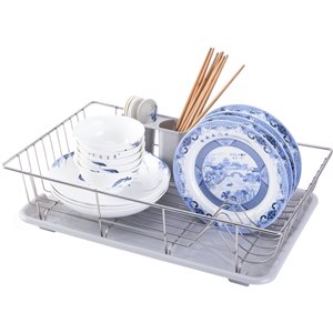 Basicwise Stainless Steel Dish Rack with Utensil Cup