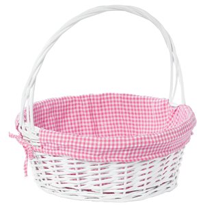 Vintiquewise White Large Basket with Pink Liner and Handle