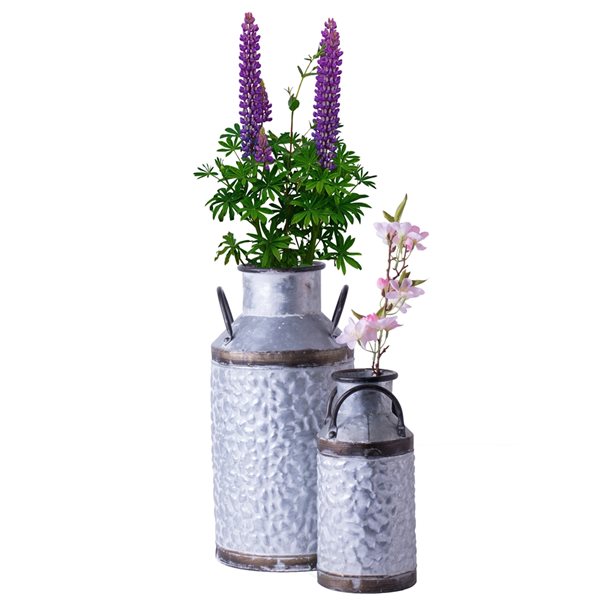 Vintiquewise 18-in x 8.75-in Grey Metal Milk Can Vases - Set of 2