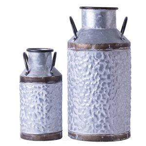 Vintiquewise 18-in x 8.75-in Grey Metal Milk Can Vases - Set of 2