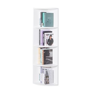 Basicwise White Wood 4-Shelf Corner Bookcase