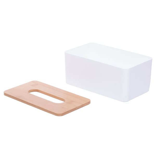 Basicwise White Bamboo Tissue Box Cover