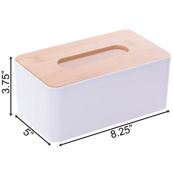 Basicwise White Bamboo Tissue Box Cover