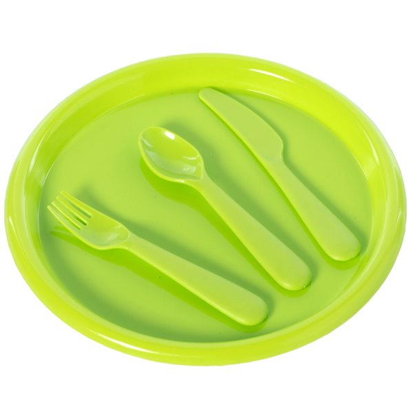 Ensemble de vaisselle pour enfants Basicwise en plastique vert, 4 pièces