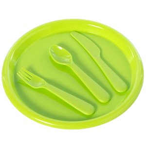 Ensemble de vaisselle pour enfants Basicwise en plastique vert, 4 pièces