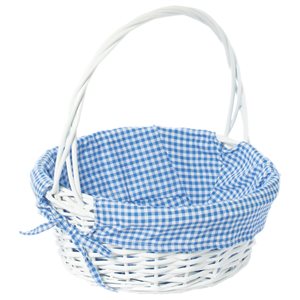 Vintiquewise White Medium Basket with Blue Liner and Handle
