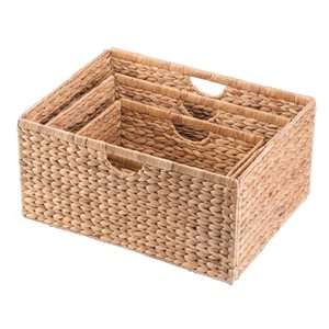 Vintiquewise 21-in W x 10-in H x 16-in D Brown Foldable Water Hyacinth Baskets - 3-Pack