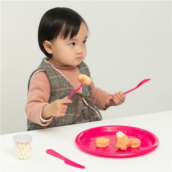 Ensemble de vaisselle pour enfants Basicwise en plastique rose, 4 pièces