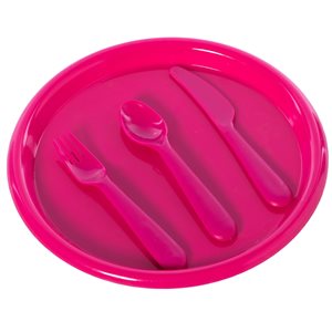 Ensemble de vaisselle pour enfants Basicwise en plastique rose, 4 pièces