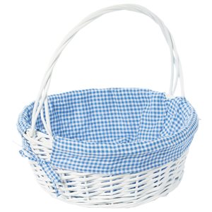 Vintiquewise White Large Basket with Blue Liner and Handle